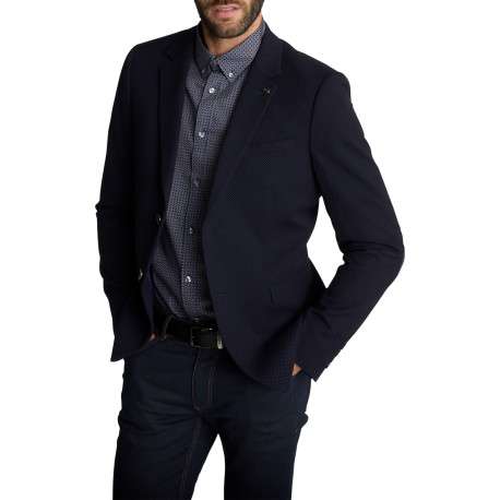 Blazer bleu marine doté d'un col à revers cranté à coupe ajustée