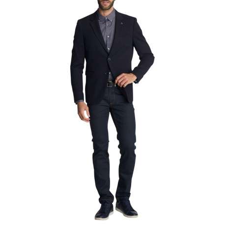 Blazer bleu marine doté d'un col à revers cranté à coupe ajustée - Image 3