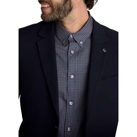 Blazer bleu marine doté d'un col à revers cranté à coupe ajustée - Image 5