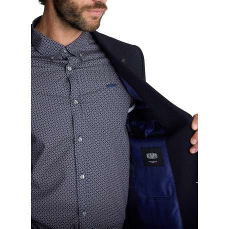 Blazer bleu marine doté d'un col à revers cranté à coupe ajustée - Image 6