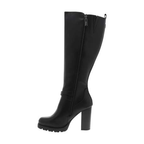 Bottes hautes noires à talon décroché haut agrémenté d'une boucle métallique - Image 3