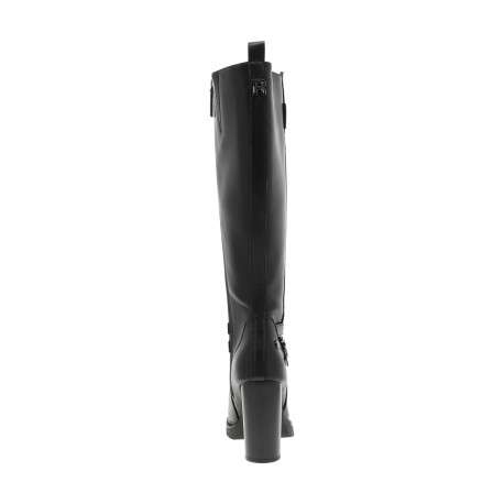 Bottes hautes noires à talon décroché haut agrémenté d'une boucle métallique - Image 4