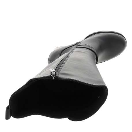 Bottes hautes noires à talon décroché haut agrémenté d'une boucle métallique - Image 5