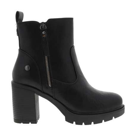 Boots noires en simili-cuir lisse à talon décroché haut dotées de 2 zips