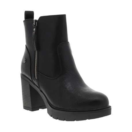 Boots noires en simili-cuir lisse à talon décroché haut dotées de 2 zips - Image 2