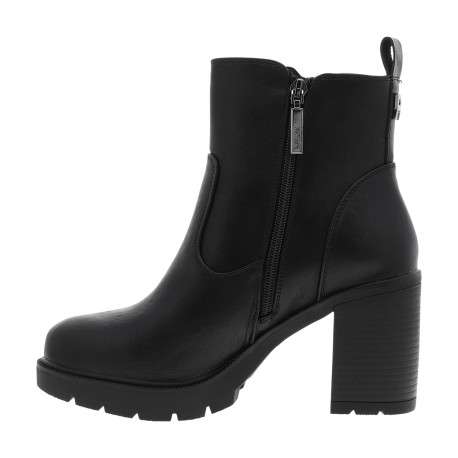 Boots noires en simili-cuir lisse à talon décroché haut dotées de 2 zips - Image 3