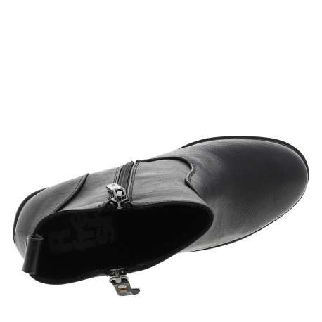 Boots noires en simili-cuir lisse à talon décroché haut dotées de 2 zips - Image 5