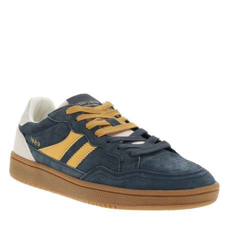 Tennis en cuir bleu marine à talon plat dotées de lacets et d'aérations - Image 2