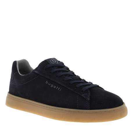 Sneakers en cuir bleu marine à talon plat pourvues de lacets ton sur ton - Image 2
