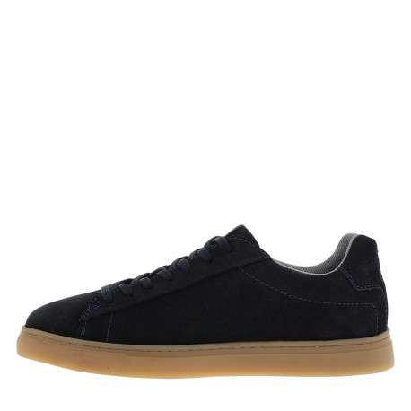 Sneakers en cuir bleu marine à talon plat pourvues de lacets ton sur ton - Image 3
