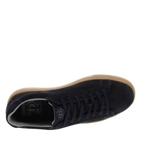 Sneakers en cuir bleu marine à talon plat pourvues de lacets ton sur ton - Image 5