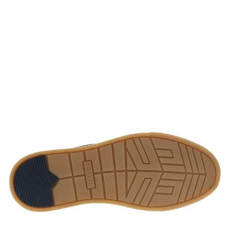 Sneakers en cuir bleu marine à talon plat pourvues de lacets ton sur ton - Image 6