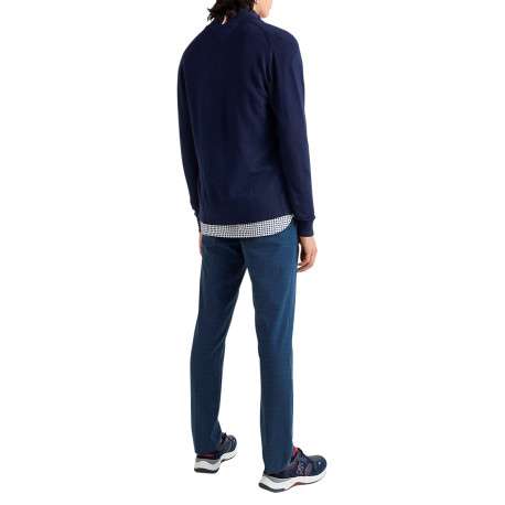 Cardigan zippé en coton biologique mélangé marine uni avec une coupe droite et col montant - Image 2