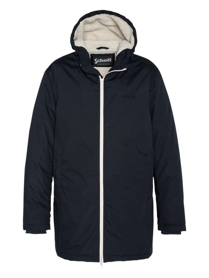 Parka longue marine unie à...