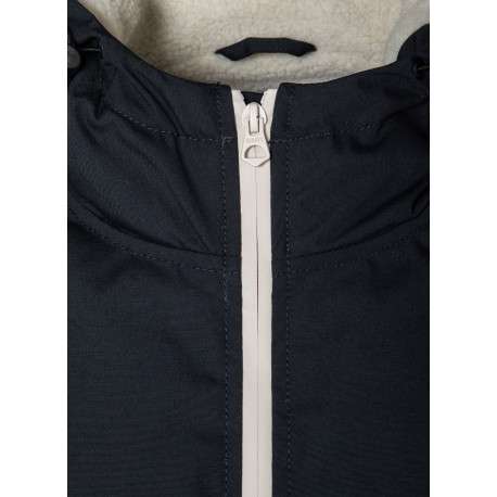 Parka longue marine unie à coupe droite avec un col à capuche et logo brodé - Image 3
