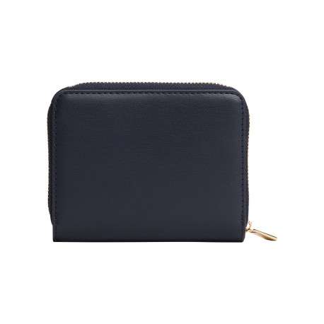 Porte-monnaie marine uni avec logo doré et fermeture à zip + bouton pression - Image 2