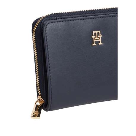 Porte-monnaie marine uni avec logo doré et fermeture à zip + bouton pression - Image 3