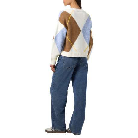 Pull écru à losanges avec un col rond et des manches oversizes - Image 2