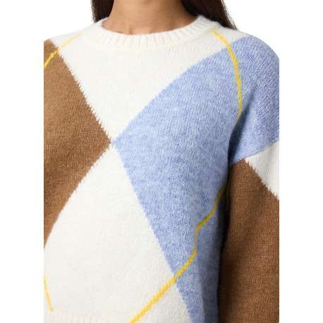 Pull écru à losanges avec un col rond et des manches oversizes - Image 3