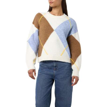 Pull écru à losanges avec un col rond et des manches oversizes - Image 4