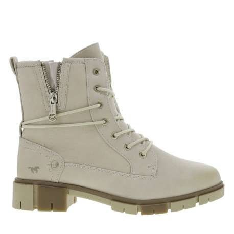 Bottines ivoire à talon décroché bas avec un zip et des lacets ronds