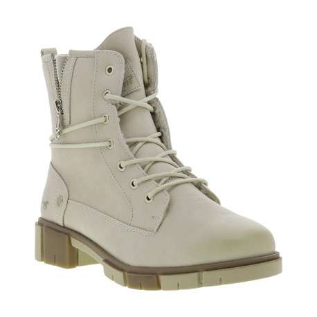 Bottines ivoire à talon décroché bas avec un zip et des lacets ronds - Image 2
