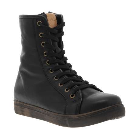 Bottines en cuir souple noir à semelle vulcanisée et à lacets et zip latéral - Image 2