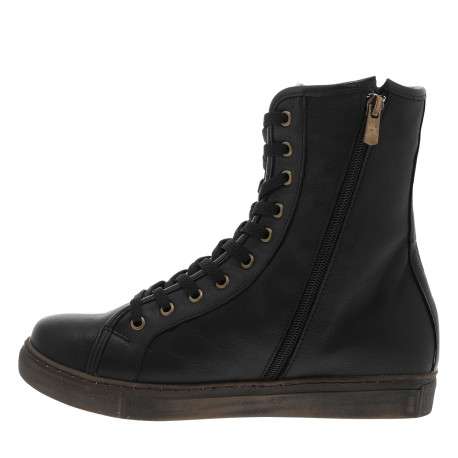 Bottines en cuir souple noir à semelle vulcanisée et à lacets et zip latéral - Image 3