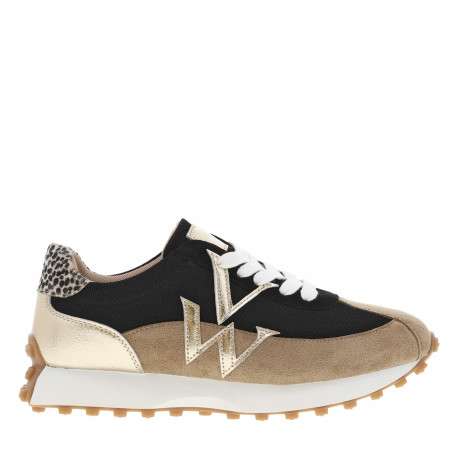 Baskets noires à lacets avec patch effet léopard à l'arrière