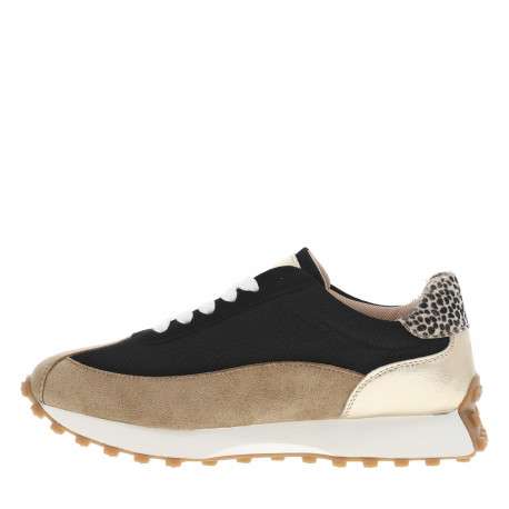 Baskets noires à lacets avec patch effet léopard à l'arrière - Image 3