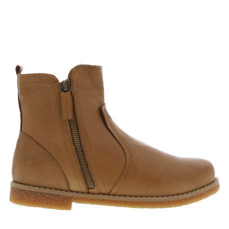 Boots en cuir marron à semelle en crêpe à talon plat et à double zip latéral