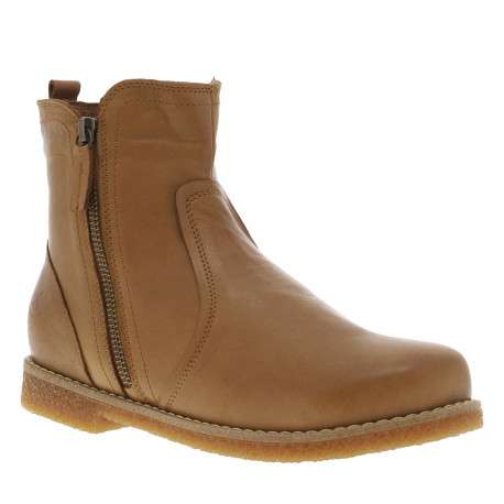 Boots en cuir marron à semelle en crêpe à talon plat et à double zip latéral - Image 2