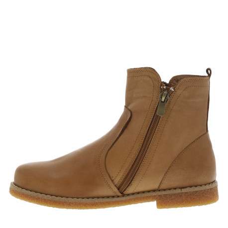 Boots en cuir marron à semelle en crêpe à talon plat et à double zip latéral - Image 3