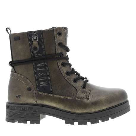 Bottines bronze à talon décroché bas avec un zip et des lacets ronds