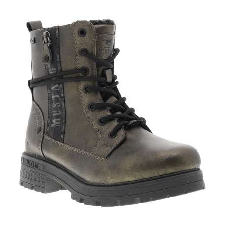 Bottines bronze à talon décroché bas avec un zip et des lacets ronds - Image 2