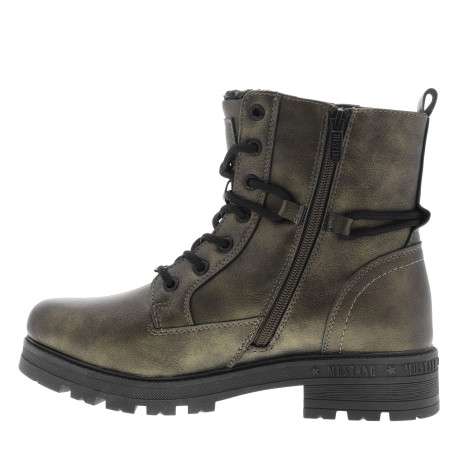 Bottines bronze à talon décroché bas avec un zip et des lacets ronds - Image 3