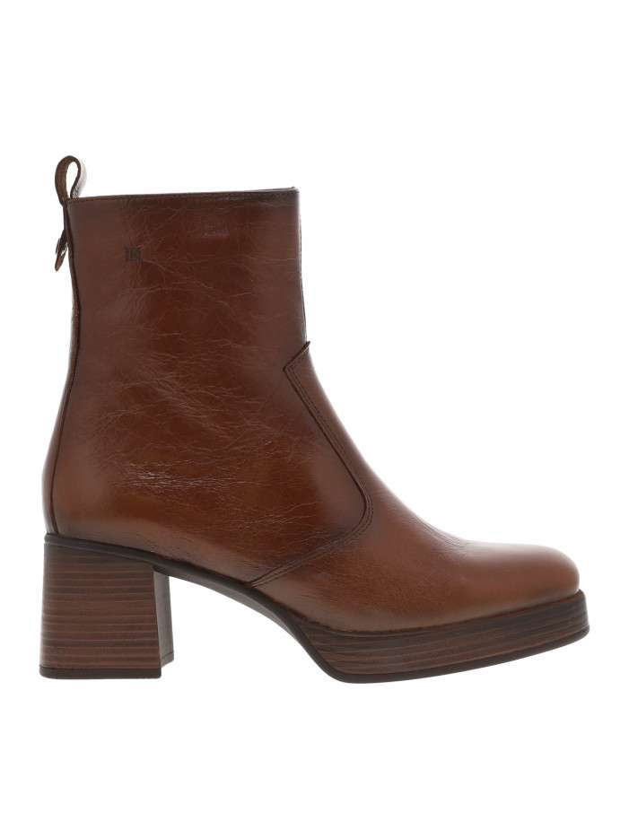 Boots en cuir cognac à semelle à talon décroché haut avec une fermeture zippée