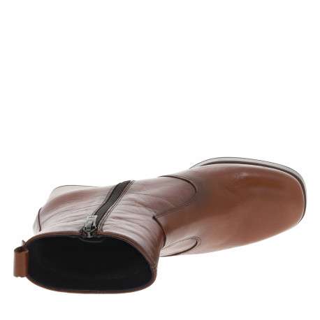 Boots en cuir cognac à semelle à talon décroché haut avec une fermeture zippée - Image 5