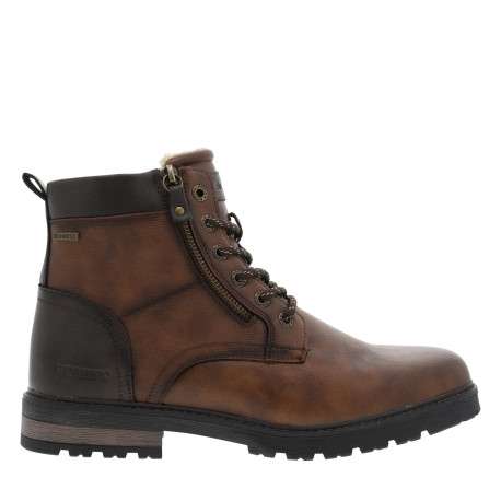 Bottines noisette à talon plat avec un zip et des lacets ronds