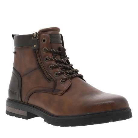 Bottines noisette à talon plat avec un zip et des lacets ronds - Image 2