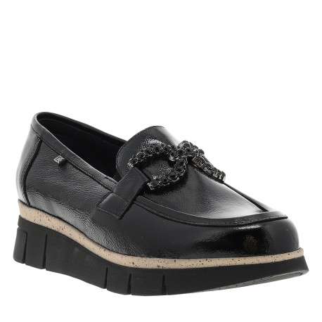 Mocassins en cuir noirs avec semelle à talon plat et soufflets élastiqués - Image 2