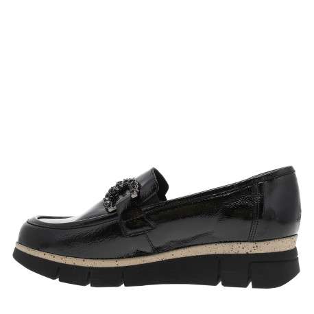 Mocassins en cuir noirs avec semelle à talon plat et soufflets élastiqués - Image 3