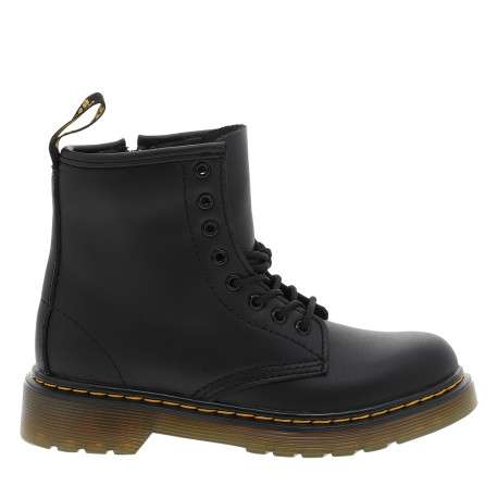 Bottillons en cuir noirs à talon décroché bas avec des lacets et un zip latéral