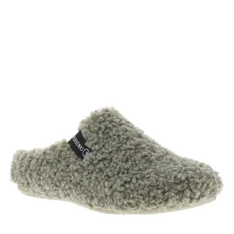 Mules vertes à talon plat en sherpa avec étiquette de la marque noire - Image 2