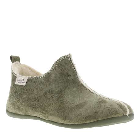 Pantoufles charentaise kaki à talon plat avec revêtement en lainage - Image 2