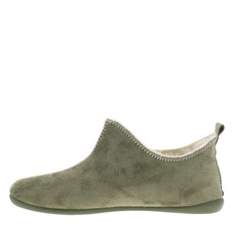 Pantoufles charentaise kaki à talon plat avec revêtement en lainage - Image 3
