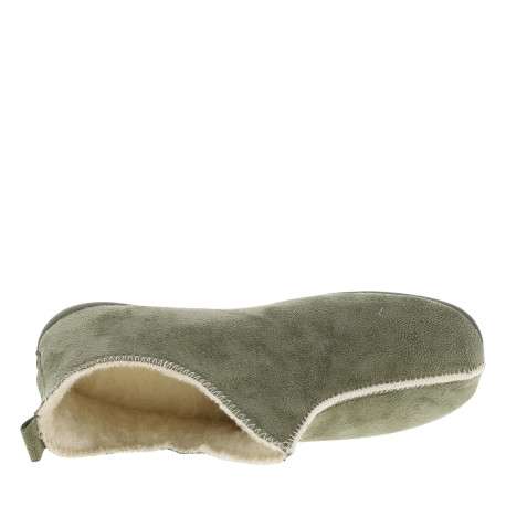 Pantoufles charentaise kaki à talon plat avec revêtement en lainage - Image 5