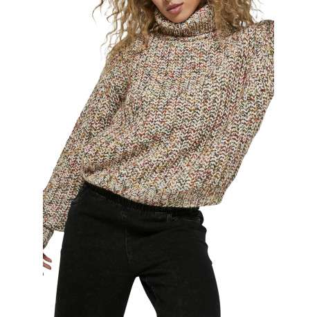 Pull en maille jersey multicolore avec un col roulé et une coupe droite - Image 6