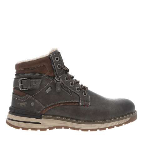 Bottines grises à talon plat avec un zip et des lacets ronds