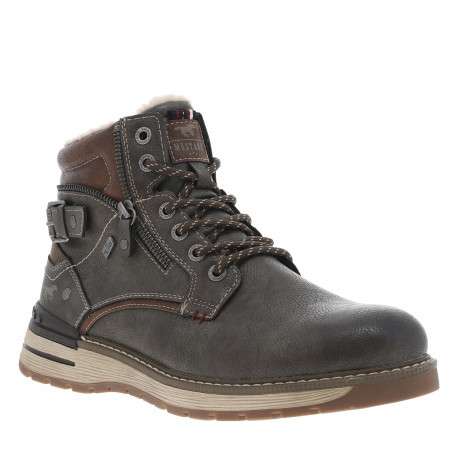 Bottines grises à talon plat avec un zip et des lacets ronds - Image 2